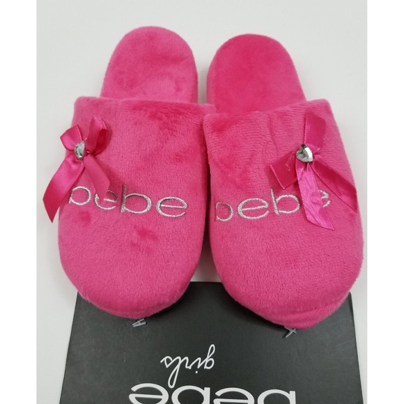 Bebe Girls Kids Warm Slippers Slip On Sandals Logo Bow Pink X2 - Picture 2 of 4